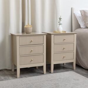 Pair of 3 Drawer Bedside Table - Hales Tan Range Material: Manufactured Wood, metal