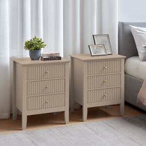 Pair of 3 Drawer Bedside Table - Hales Tan Range Material: Manufactured Wood, metal