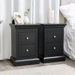 Pair of Black 2 Drawer Bedside Tables - Slimline Haxey Black Range Material: Wood, metal