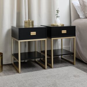 Pair of One Drawer Bedside Tables - Elle Black Range Material: Coated MDF, Metal