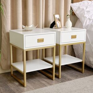 Pair of One Drawer Bedside Tables - Elle White Range Material: Coated MDF, Metal