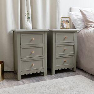 Pair of Scalloped 3 Drawer Bedside Tables  - Staunton Taupe Range Material: Wood