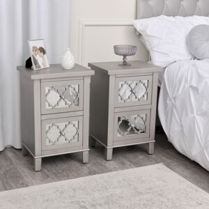 Pair of Silver Mirrored Bedside Tables - Sabrina Silver Range Material: Wood, Glass, Metal