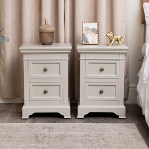 Pair of Taupe-Grey Two Drawer Bedside Tables - Daventry Taupe-Grey Range Material: Wood, metal
