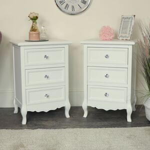 Pair of White 3 Drawer Bedside Tables - Victoria Range Material: Wood