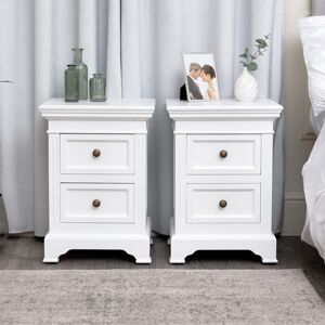 Pair of White Two Drawer Bedside Tables - Daventry White Range Material: Wood, Metal