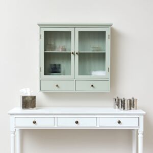 Sage Green Reeded Glass Wall Cabinet with Drawers Material: Wood, Metal, Glass