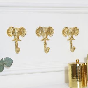 Set Of 3 Gold Elephants Head Wall Hooks Material: Metal