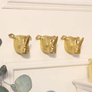 Set of 3 Gold Rhino Wall Hooks Material: Metal