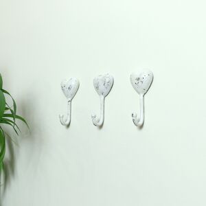 Set of 3 White Distressed Metal Heart Wall Hooks Material: Metal