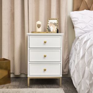 Three Drawer Bedside Table - Aisby White Range Material: Manufactured Wood, Metal