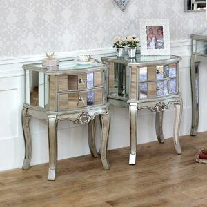 Pair of Mirrored 2 Drawer Bedside Tables - Tiffany Range Material: glass