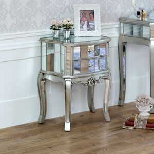 Mirrored 2 Drawer Bedside Lamp Table - Tiffany Range Material: glass