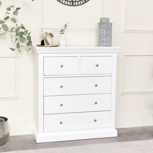 White 5 Drawer Chest of Drawers - Slimline Haxey White Range Material: Wood, Metal