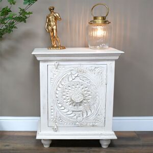 White Distressed Bedside Cabinet Material: Wood