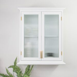 White Reeded Glass Wall Cabinet Material: Wood, glass, metal