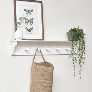 White Wall Shelf with Hooks Material: Wood