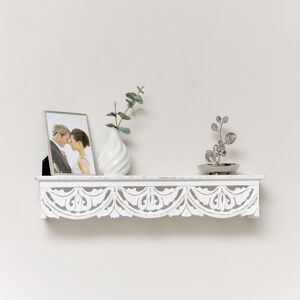 White Wooden Carved Boho Wall Shelf - 60cm Material: Wood