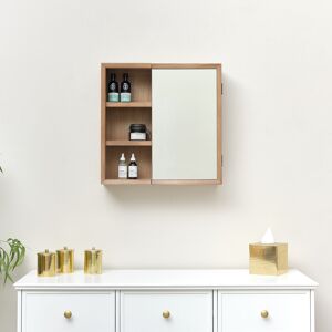 Wooden Open Shelved Mirrored Wall Cabinet 53cm x 53cm Material: wood, glass, metal