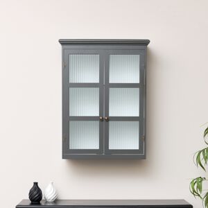 Large Grey Reeded Glass Wall Cabinet Material: wood, glass, metal