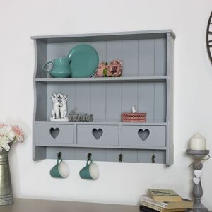 Large Grey Wall Shelf with Heart Drawer Storage Material: Wood