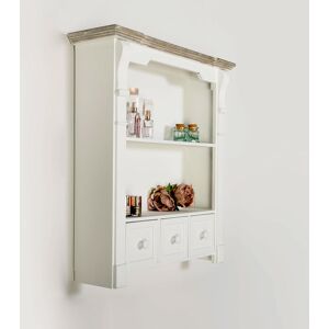 White Wooden Wall Shelf Unit with Drawers Material: Wood