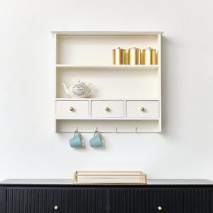 Large Ivory Wall Shelf Unit with Drawer Storage and Hooks Material: Furniture/Wall Cabinets & Shelving