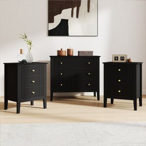 3 Drawer Chest of Drawers and Pair of Bedside Tables - Hales Black Range Material: Furniture/Furniture Ranges/Hales Range/Hales Black Range 3 Drawer Chest of Drawers and Pair of Bedside Tables - Hales Black Range Material: Furniture/Furniture Ranges/Hales Range/Hales Black Range