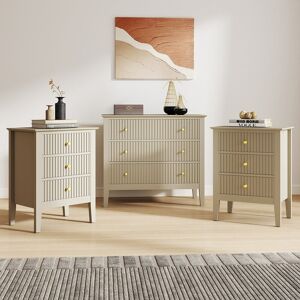 3 Drawer Chest of Drawers and Pair of Bedside Tables - Hales Taupe Range Material: Furniture/Furniture Ranges/Hales Range/Hales Taupe Range 3 Drawer Chest of Drawers and Pair of Bedside Tables - Hales Taupe Range Material: Furniture/Furniture Ranges/Hales Range/Hales Taupe Range