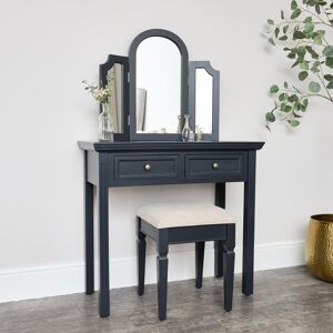 Large Dressing Table, Mirror & Stool Set - Daventry Navy Black Range Material: New Products Large Dressing Table, Mirror & Stool Set - Daventry Navy Black Range Material: New Products