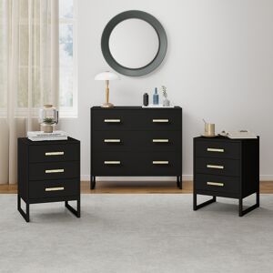 Large 3 Drawer Chest Of Drawers & Pair Of 3 Drawer Bedside Tables - Luna Black Range Material: Furniture/Furniture Ranges/Luna Range/Luna Black Range Large 3 Drawer Chest Of Drawers & Pair Of 3 Drawer Bedside Tables - Luna Black Range Material: Furniture/Furniture Ranges/Luna Range/Luna Black Range