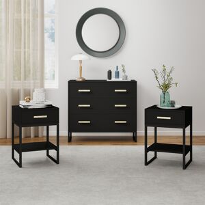 Large 3 Drawer Chest Of Drawers & Pair Of One Drawer Bedside Tables - Luna Black Range Material: Furniture/Furniture Ranges/Luna Range/Luna Black Range Large 3 Drawer Chest Of Drawers & Pair Of One Drawer Bedside Tables - Luna Black Range Material: Furniture/Furniture Ranges/Luna Range/Luna Black Range