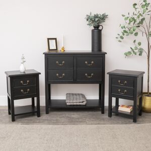 Large Black 4 Drawer Chest of Drawers & Pair of Bedside Tables - Briggs Range Material: New Products Large Black 4 Drawer Chest of Drawers & Pair of Bedside Tables - Briggs Range Material: New Products