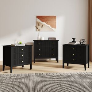 Wide 3 Drawer Chest of Drawers and Pair of Large Bedside Tables - Hales Black Range Material: Furniture/Furniture Ranges/Hales Range/Hales Black Range Wide 3 Drawer Chest of Drawers and Pair of Large Bedside Tables - Hales Black Range Material: Furniture/Furniture Ranges/Hales Range/Hales Black Range