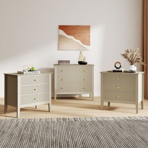 Wide 3 Drawer Chest of Drawers and Pair of Large Bedside Tables - Hales Taupe Range Material: Furniture/Furniture Ranges/Hales Range/Hales Taupe Range Wide 3 Drawer Chest of Drawers and Pair of Large Bedside Tables - Hales Taupe Range Material: Furniture/Furniture Ranges/Hales Range/Hales Taupe Range