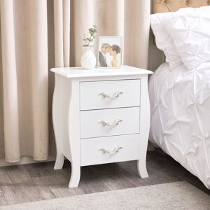 3 Drawer Bedside Table - Elizabeth White Range Material: Coated MDF, Metal