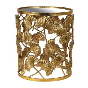 Round Gold Ginkgo Leaf Mirrored Side Table Material: Metal, Glass