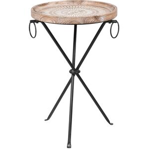 Round Wooden Pattern Tripod Side Table Material: wood, metal