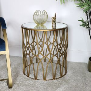 Gold Mirrored Ornate Side Table Material: Metal, Glass