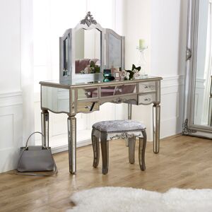 Large Mirrored Dressing Table, Mirror & Stool Set - Tiffany Range Material: Wood / Glass / Fabric