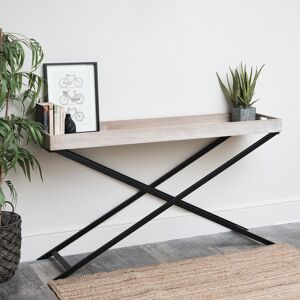 Minimalist Wood Grain Console Table with Modern Cross-Base Design Material: wood, metal