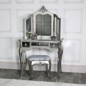 Ornate Mirrored 3 Drawer Dressing Table, Stool and Mirror Bedroom Furniture Set - Tiffany Range Material: Wood / Glass