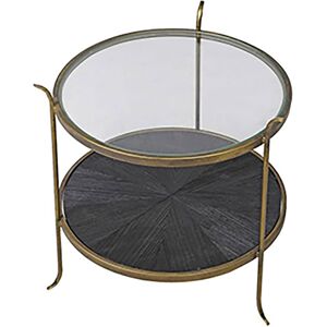 Round Glass Table with Wood Textured Shelf Material: Iron/Wood