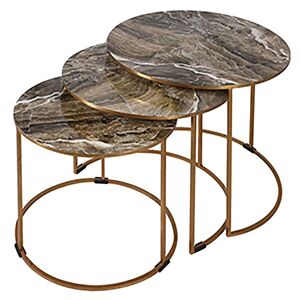 Set of 3 Gold Faux Marble Tables Material: Metal