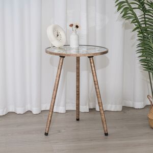 Tall Round Vintage Gold Printed Mirrored Side Table Material: Metal, glass