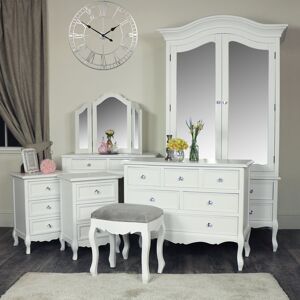 White 7 Piece Bedroom Furniture Set - Victoria Range Material: Wood / Glass / Fabric