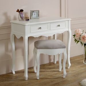 White Dressing Table & Stool Set - Victoria Range Material: Wood / Fabric
