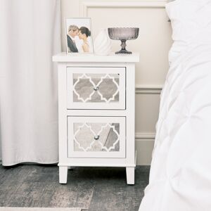White Mirrored Bedside Table - Sabrina White Range Material: Wood, Glass, Metal