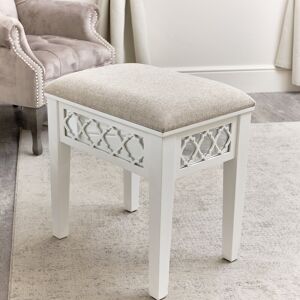 White Mirrored Stool - Sabrina White Range Material: wood, glass, cushion, linen