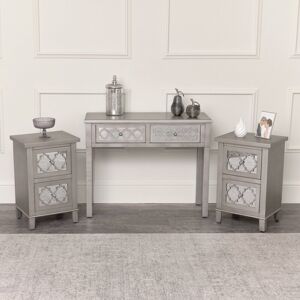 Silver Mirrored Lattice Console Table / Dressing Table & Pair of Silver Mirrored Bedside Tables - Sabrina Silver Range Material: Furniture/Furniture Ranges/Sabrina Range/Sabrina Silver Range